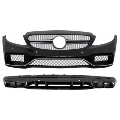 Paraurti Anteriore con Diffusore e Terminali Neri per Mercedes Classe C W205