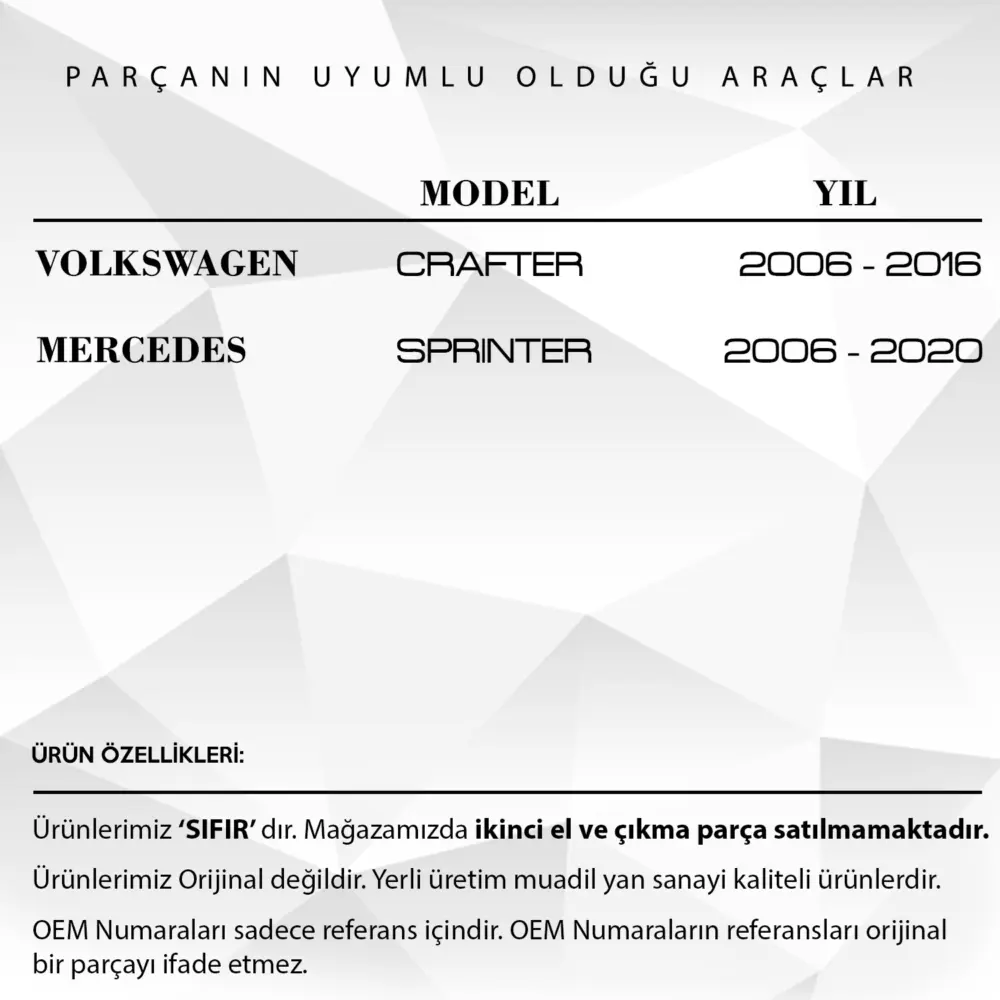 Pneumatici da Angolo 2 Pezzi per Volkswagen Crafter, Mercedes Sprinter