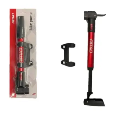 Pompa a Mano in Alluminio Rossa 28cm Universale per Bici e Auto