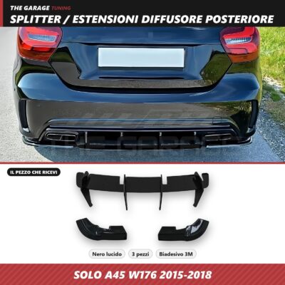 Splitter Diffusore Posteriore per Mercedes A45 W176 Restyling 2015-2018 Nero