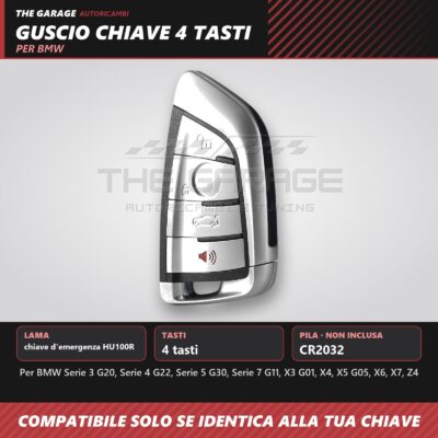 Guscio Chiave Smart 4 Tasti Argento BMW Serie G G20 G30 G01 G05 Chiavi a 4