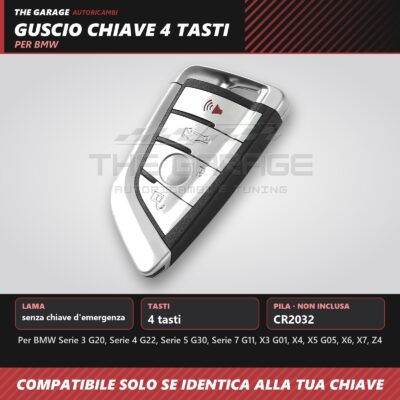 Guscio Chiave Smart 4 Tasti Argento Senza Lama BMW G20 G30 G01 G05 X3 X5 X7