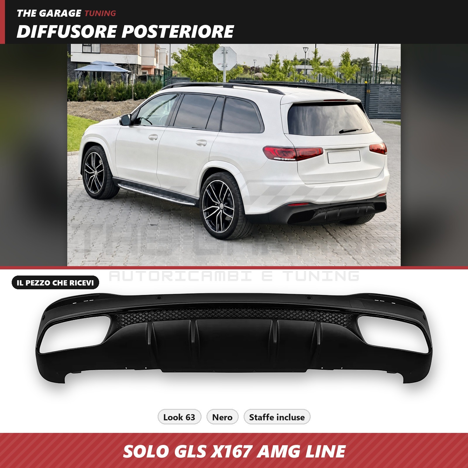 Diffusore Posteriore Look GLS63 per Mercedes GLS X167 2019-2022 AMG Line