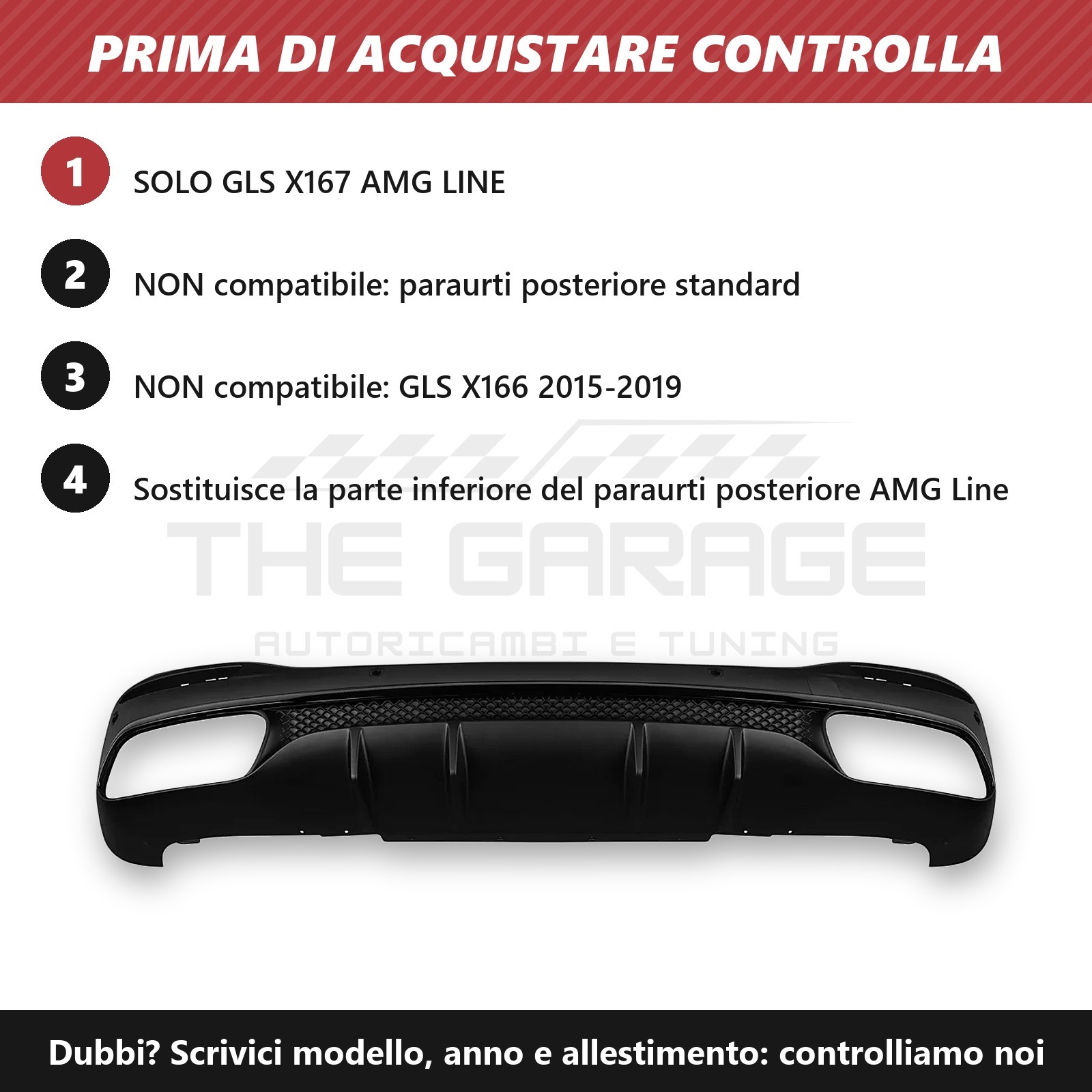 Diffusore Posteriore Look GLS63 per Mercedes GLS X167 2019-2022 AMG Line - immagine 5