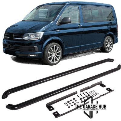 Pedane Laterali in Acciaio Inox Nero per Volkswagen T5 T6 T6.1 Lungo