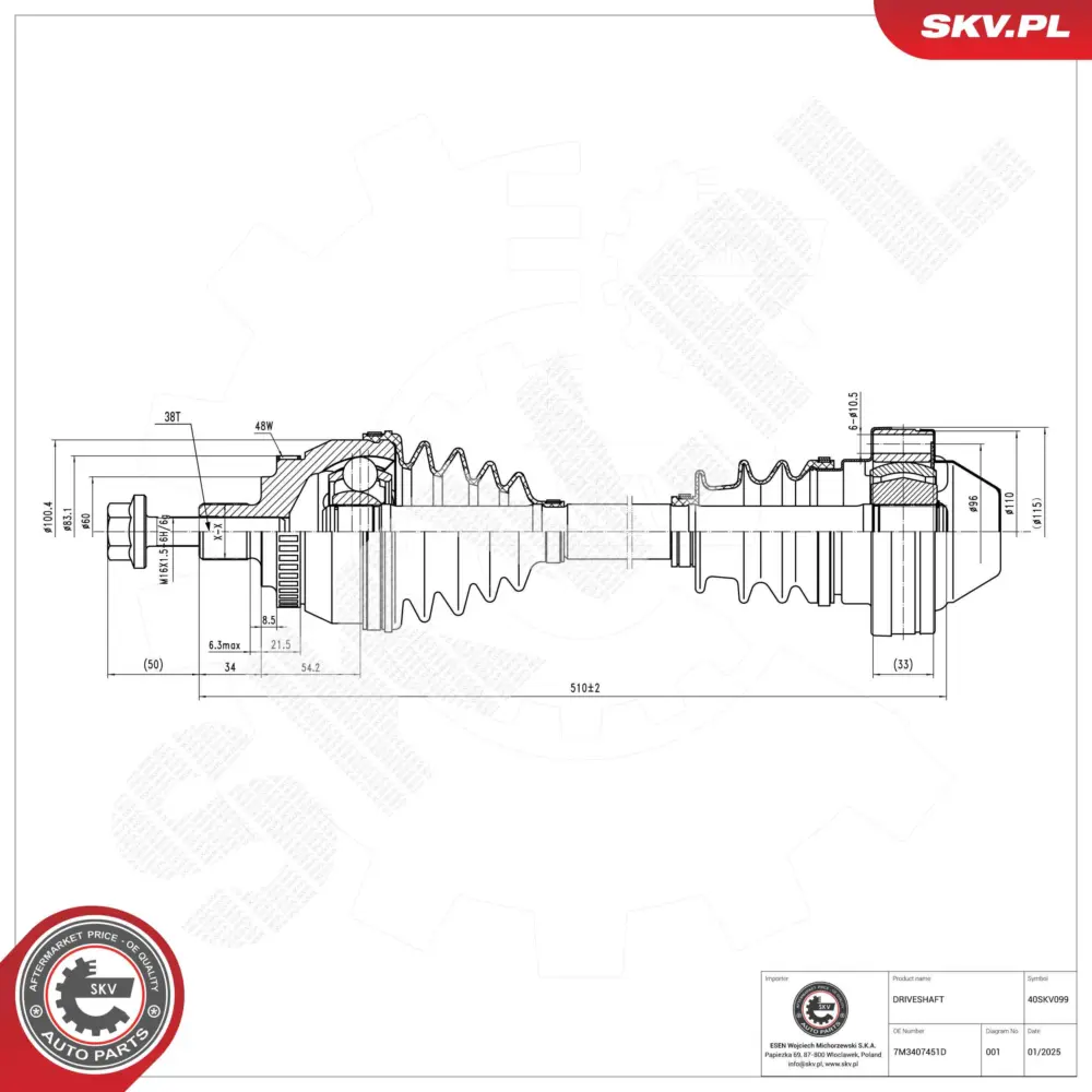Semiasse motore per Seat Alhambra (7V8 7V9) Alhambra VAN (7V8 7V9) 7M3407451D