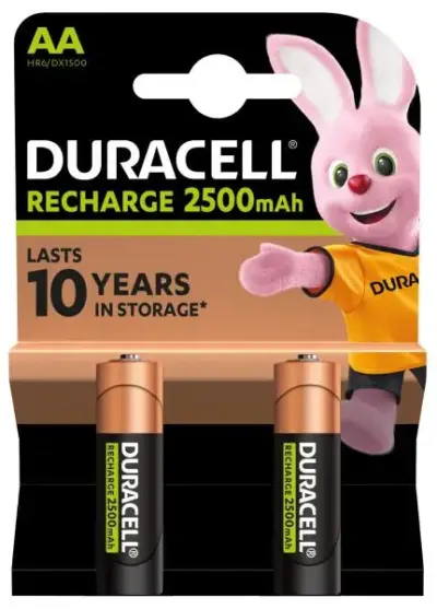 Set 2 pile stilo AA ricaricabili NiMH ad alta capacità 2500 mAh