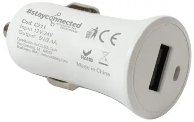 Set 5 caricabatterie auto 12-24V con porta USB 5V 2.4A ricarica rapida bianco