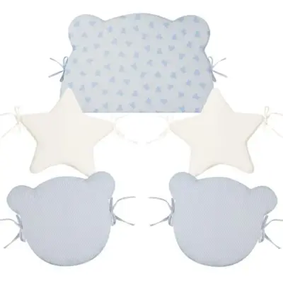 Set 5 cuscini paracolpi imbottiti protezione culla lettino azzurro morbidi