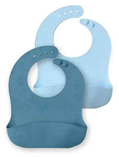 Set bavaglini in silicone morbido impermeabile azzurro e blu