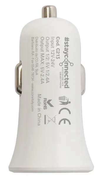 Set caricabatterie auto doppia USB 12-24V ricarica rapida bianco