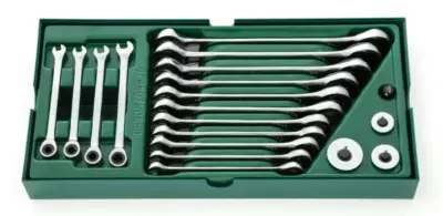 Set chiavi combinate a cricchetto piatte con adattatori in acciaio 19 pezzi