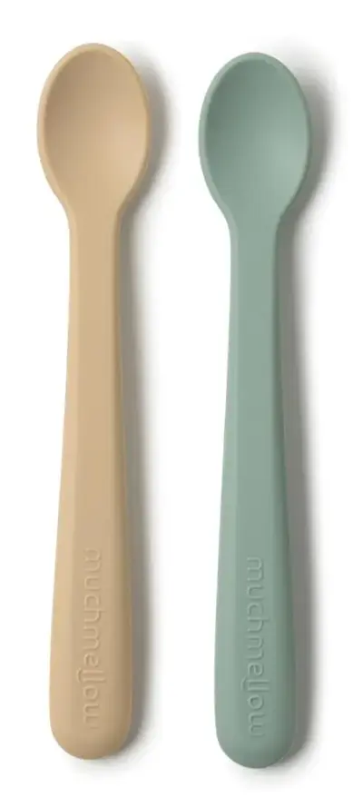 Set cucchiai da cucina in silicone flessibile beige e verde ergonomici