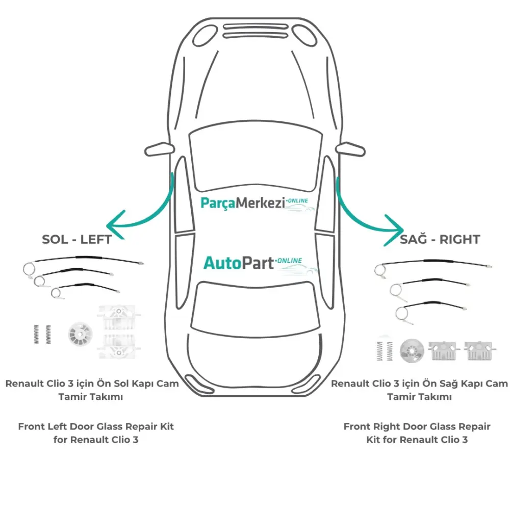 Set Riparazione Vetro Porta Anteriore Destro e Sinistro per Renault Clio 3
