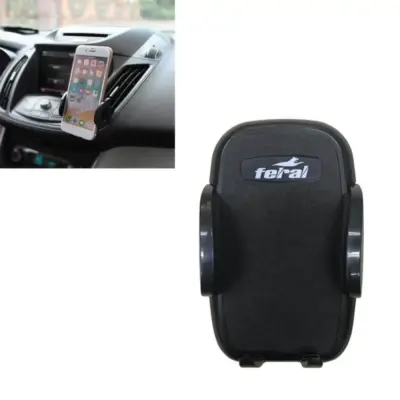 Supporto Cellulare Nero con Logo Bianco per Bocchette Aria Auto Universale