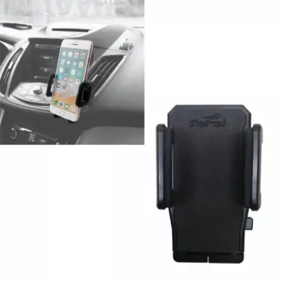 Supporto Cellulare Nero con Logo Bianco per Bocchette Aria Auto Universale