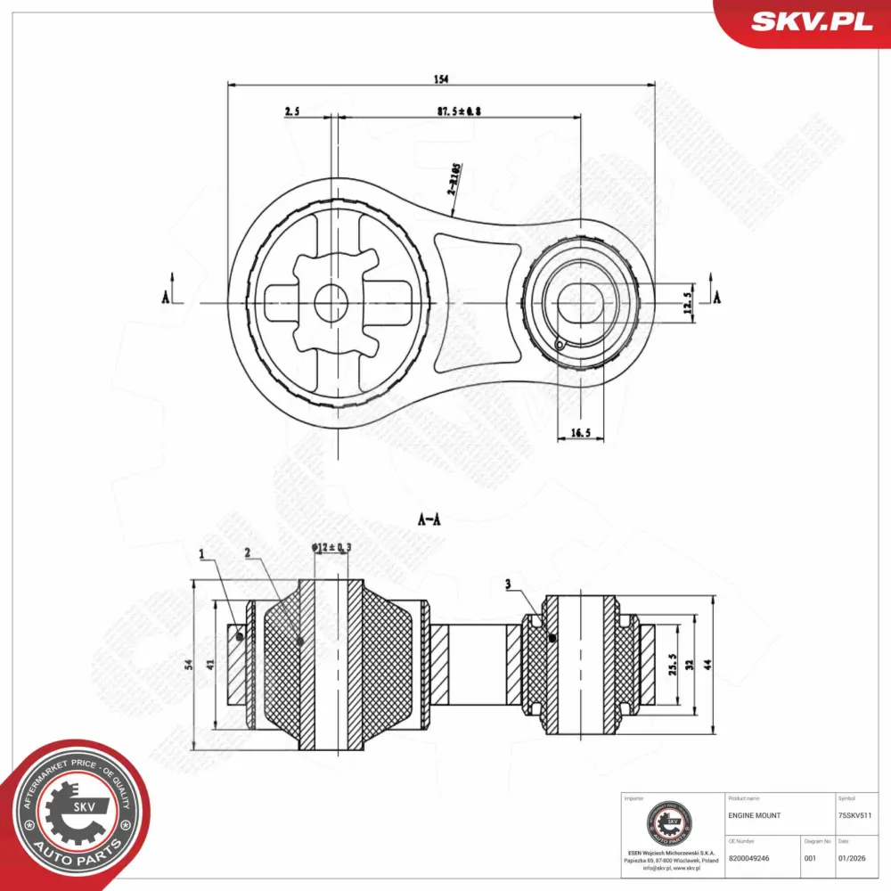 Supporto del motore per Renault Trafic II Platform/Chassis (EL) 8200049246