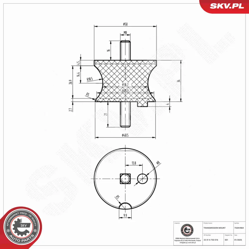 Supporto della trasmissione per BMW Serie 1 (E88 E82) 3 (E36) 22 31 6 753 316