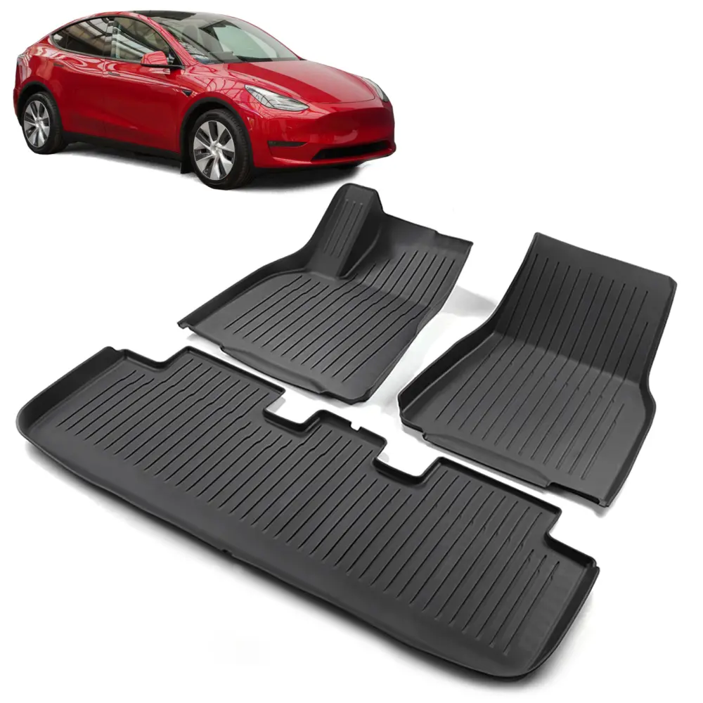 Tappetini 3 Pezzi Neri in TPE per Tesla Model Y dal 2019, Antiscivolo
