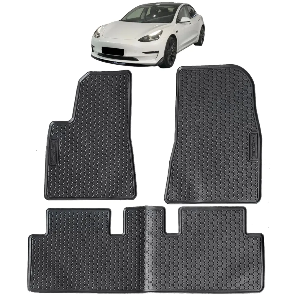 Tappetini Gomma Neri Premium Set per Tesla Model 3 2017-2023, Antiscivolo