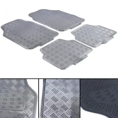 Tappetini Gomma Set 4pz Effetto Alluminio Universale Cromato Carbon