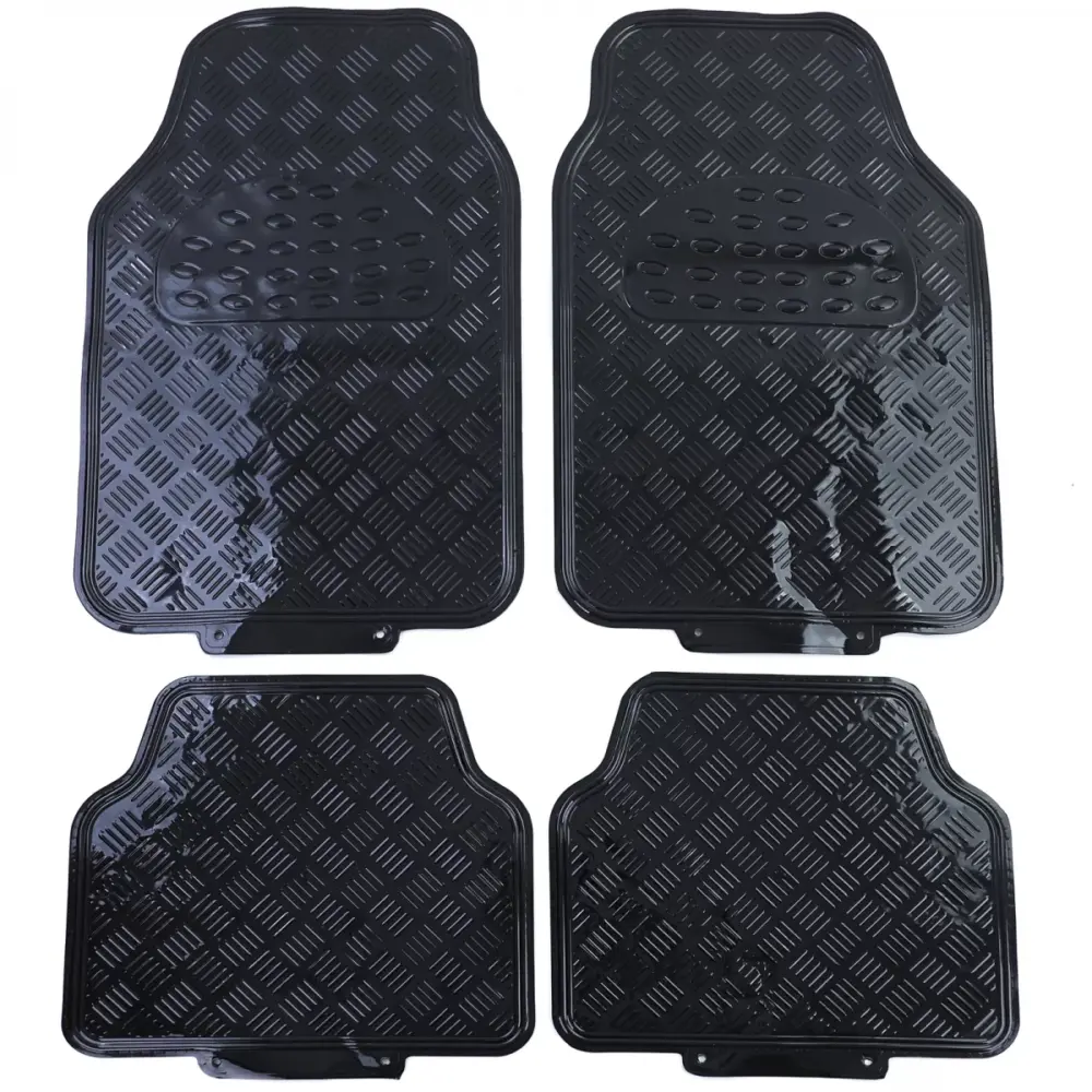 Tappetini Gomma Universali 4 Pezzi Effetto Alluminio Nero Cromato