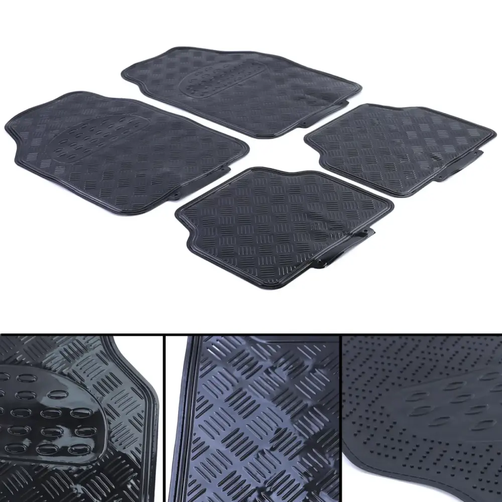 Tappetini Gomma Universali 4 Pezzi Effetto Alluminio Nero Cromato
