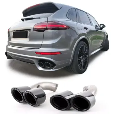 Terminale di Scarico Doppio Tubo GTS Nero per Porsche Cayenne 92a Facelift 14-17