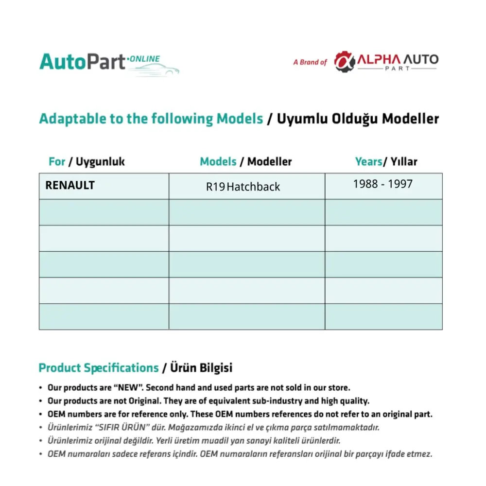 Ugello Acqua Posteriore per Renault R19 Hatchback