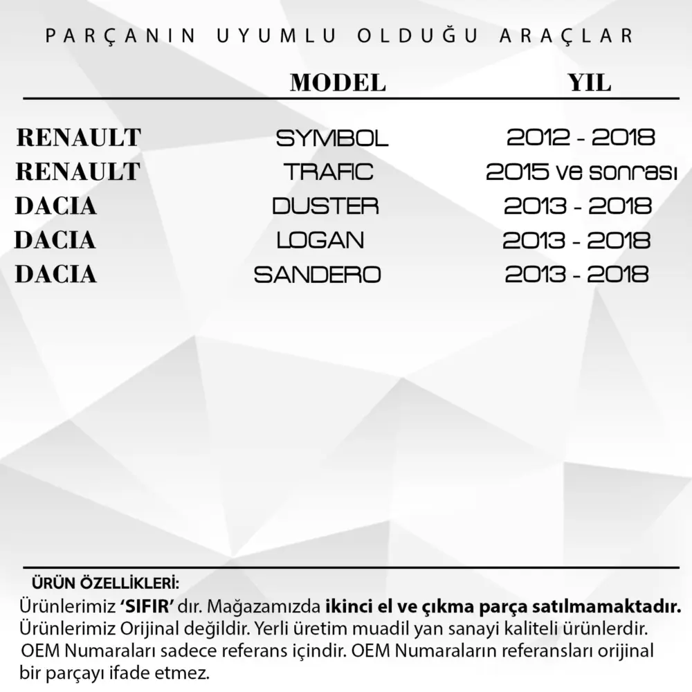 Vetro Tasto Interruttore per Renault Symbol, Trafic, Dacia Duster, Logan