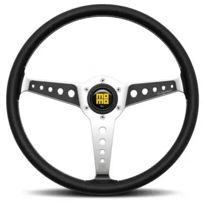 Volante auto sportivo nero e cromato diametro 360 mm accessorio