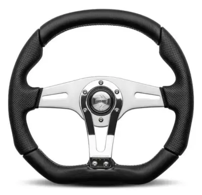 Volante sportivo nero e argento accessorio auto racing design ergonomico