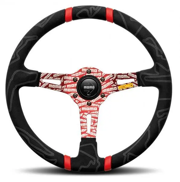Volante sportivo pelle nero e rosso 350 mm accessorio auto tuning
