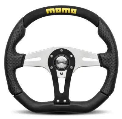 Volante sportivo rivestito in alcantara nero e argento