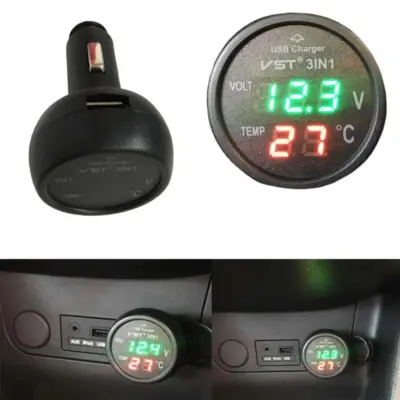 Voltmetro Termometro Caricatore Usb 3in1 Numeri Rossi e Verdi Universale