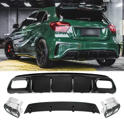 Paraurti diffusore posteriore doppio per Mercedes Classe A W176 2012-18 nero