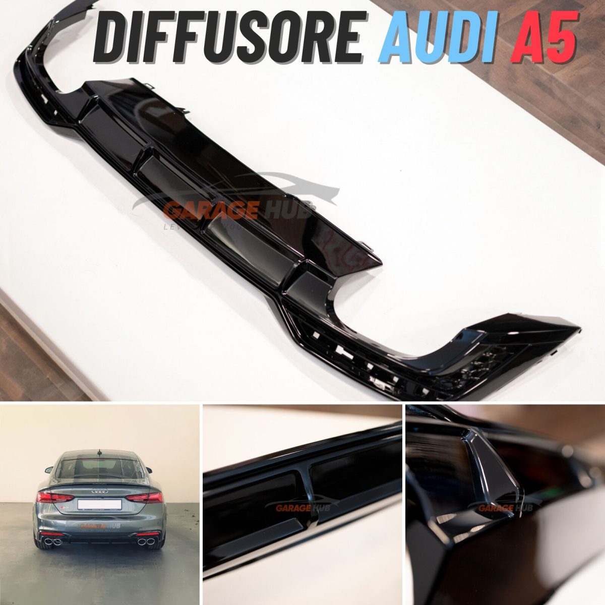 Diffusore *S5 Design* per Audi A5 dal 2021+ per paraurti S-Line Nero Lucido ABS