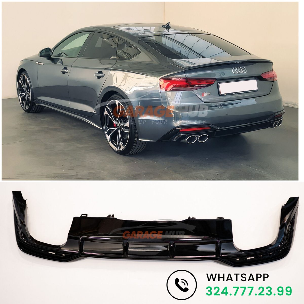 Diffusore *S5 Design* per Audi A5 dal 2021+ per paraurti S-Line Nero Lucido ABS