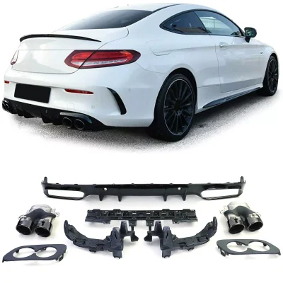 Kit Diffusore Posteriore + Terminali Tondi Nero,per Mercedes C205 Coupè dal 18