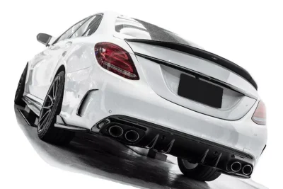 Diffusore + Terminali di Scarico (Nero) per Mercedes Classe C W205 S205 2014 – 2021 AMG Line