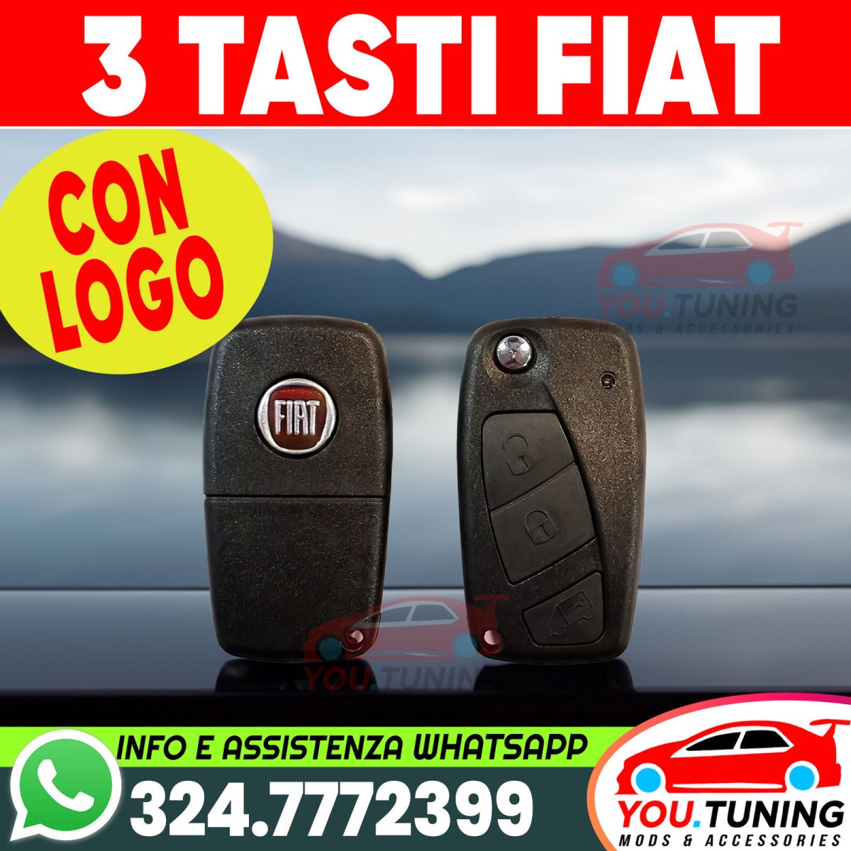 💚Chiave Guscio Fiat 3 Tasti Bravo Stilo Panda Ducato Punto Ulysse *3D-LOGO*