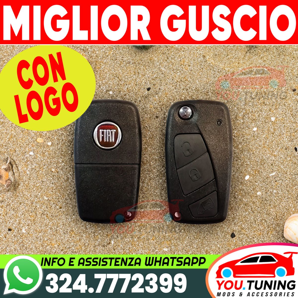 💚Chiave Guscio Fiat 3 Tasti Bravo Stilo Panda Ducato Punto Ulysse *3D-LOGO*