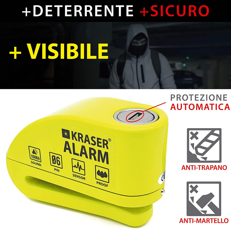 Lucchetto Antifurto Moto Bloccadisco Moto con Allarme Sonoro 110dB per Moto 6MM