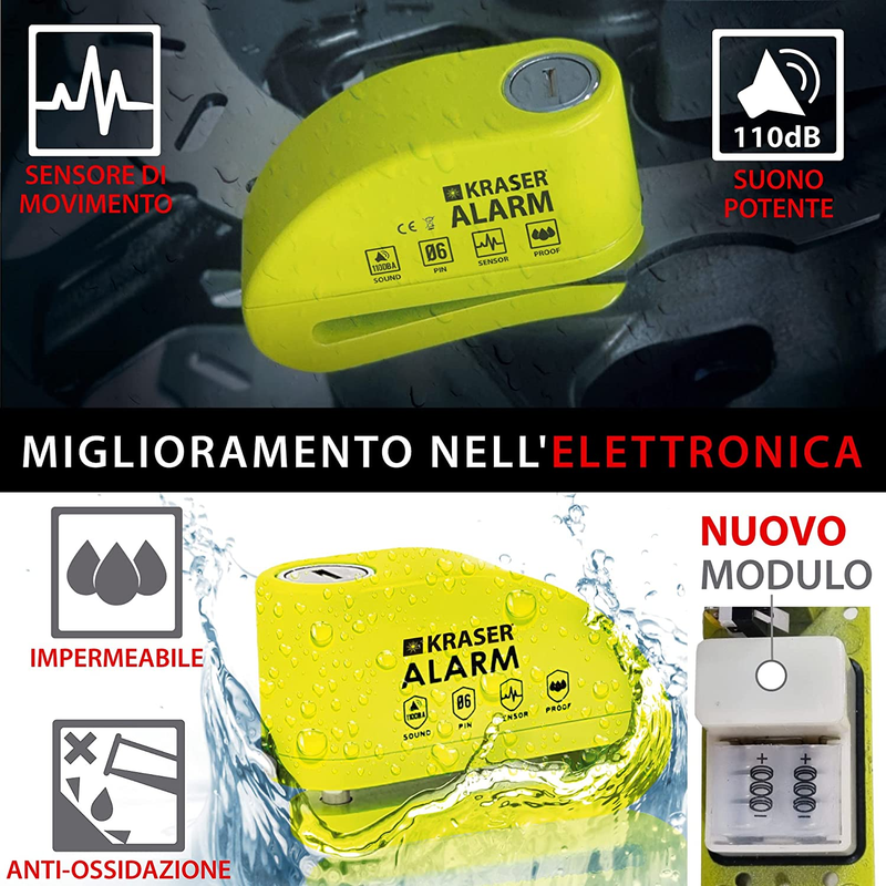 Lucchetto Antifurto Moto Bloccadisco Moto con Allarme Sonoro 110dB per Moto 6MM