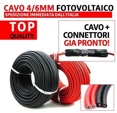 Cavo solare H1Z2Z2 4mm 6mm per fotovoltaico / 5 10 20 metri FG21 certificaz. TUV