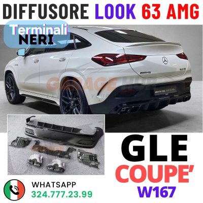 Diffusore GLE 63 Look + Terminali Neri per Mercedes GLE Coupe W167 C167 2015+